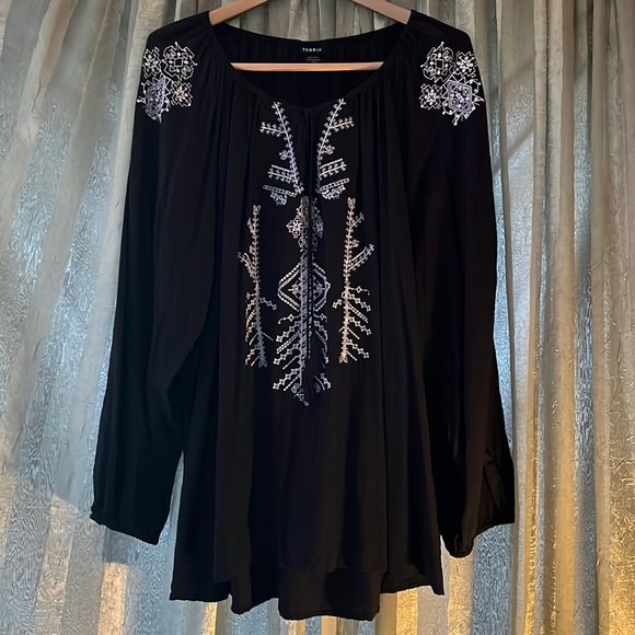 torrid Tops - Torrid Black Soft with Bright White Embroidering Peasant Blouse